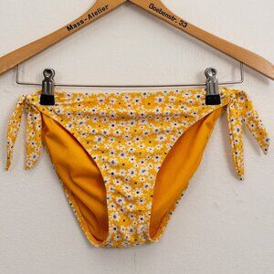 California Waves Yellow Floral Bikini Bottom Tie Side Swim XL Beach Pool